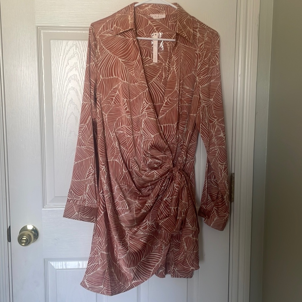 Long sleeve silk wrap dress
